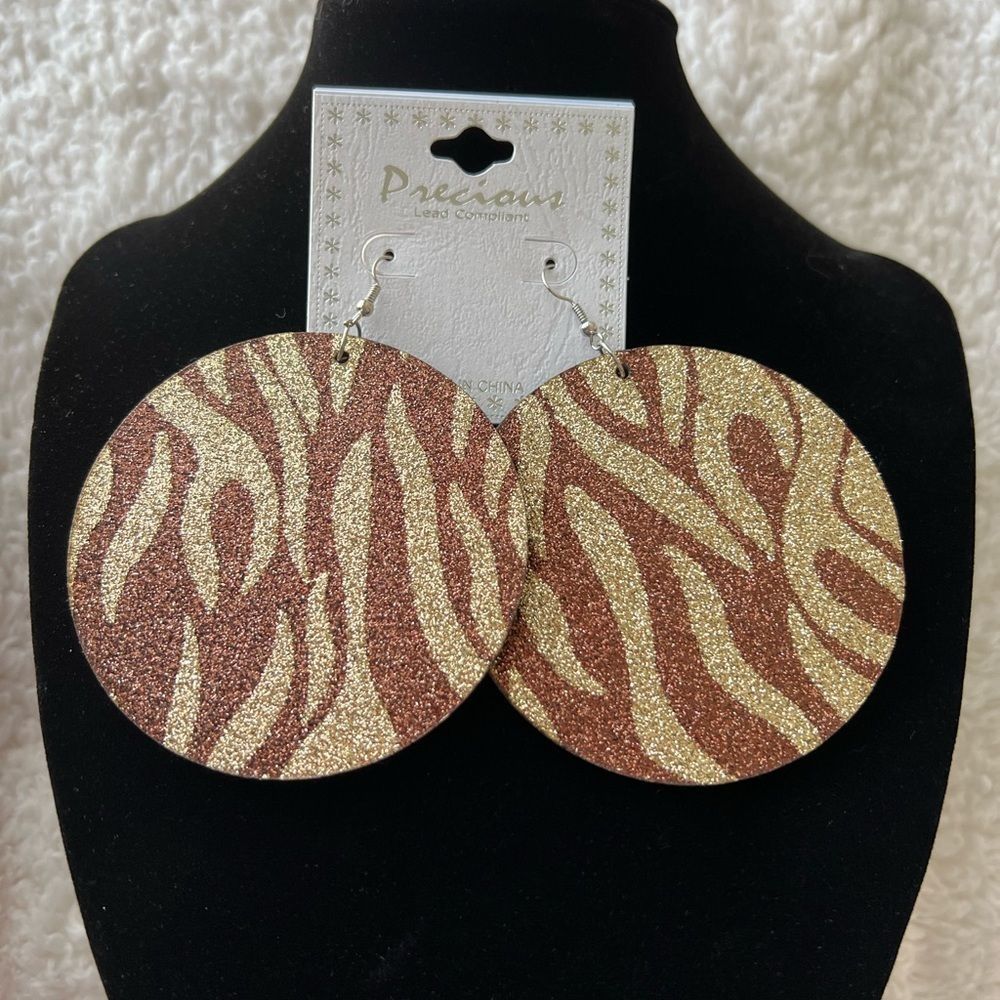NWT Sparkly Brown and Gold Large Circle Earrings